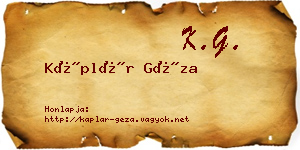 Káplár Géza névjegykártya